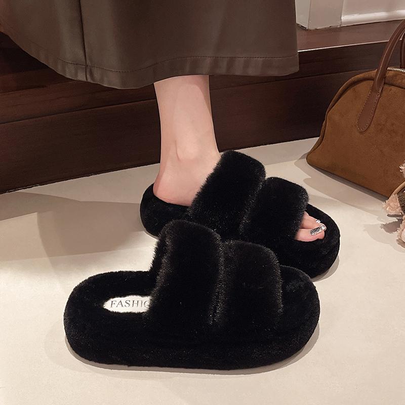 Women Fur Slippers Casual New Sandals Summer Shoes 2025 Trend Open Toe Woman Flip Flops Suede Cozy Slides Zapatos Mujer