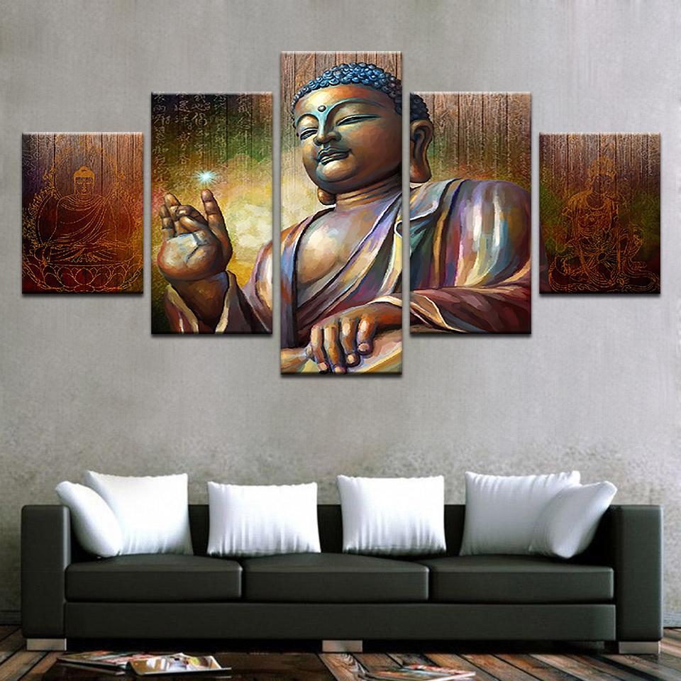 Canvas Pictures Wall Art Home Decor 5 Pieces Buddha Meditation Paintings HD Prints Buddha Statue Posters Living Room Framework