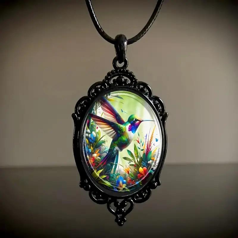 

Vintage Style Glass Pendant Necklace with Intricate Filigree Metal Frame Adjustable Chain Suitable for Various Occasions and Daily Wear чёрный