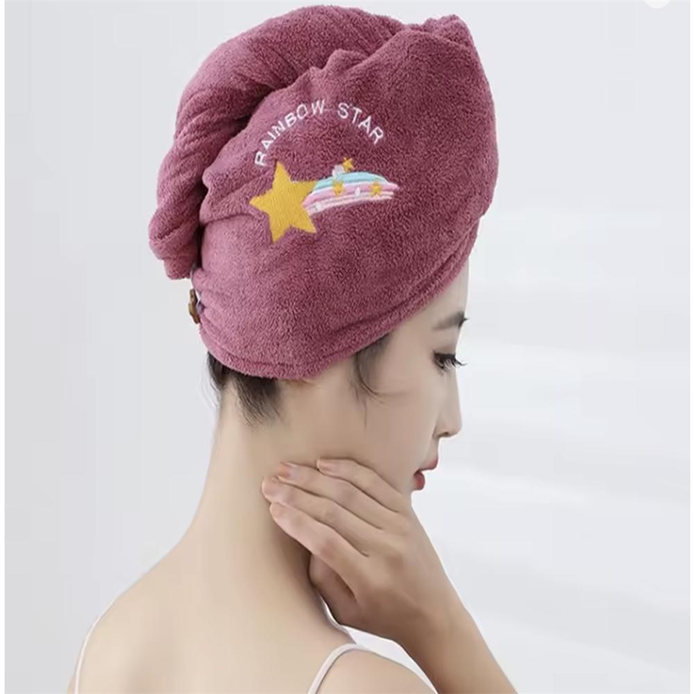 1Pc Embroidery Style Hair Drying Cap, Coral Fleece Thickened Hair Towel for Bathroom, Women's Absorbent Quick Drying Shower Cap
