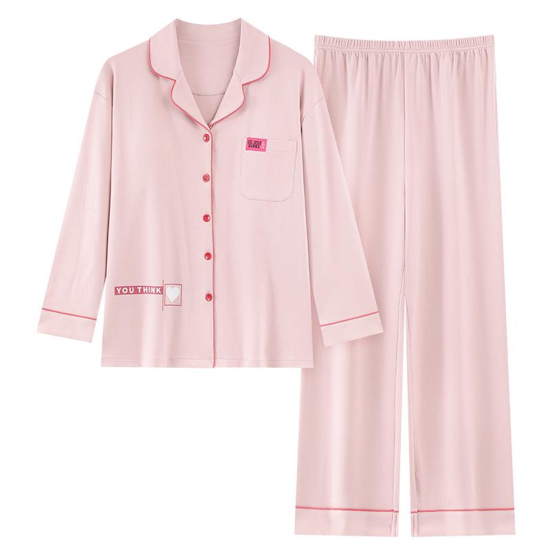 Women's Plus-Size Pure Cotton Long Sleeve Pajama Set with Breast Pads - High-End Spring/Autumn Home Wear