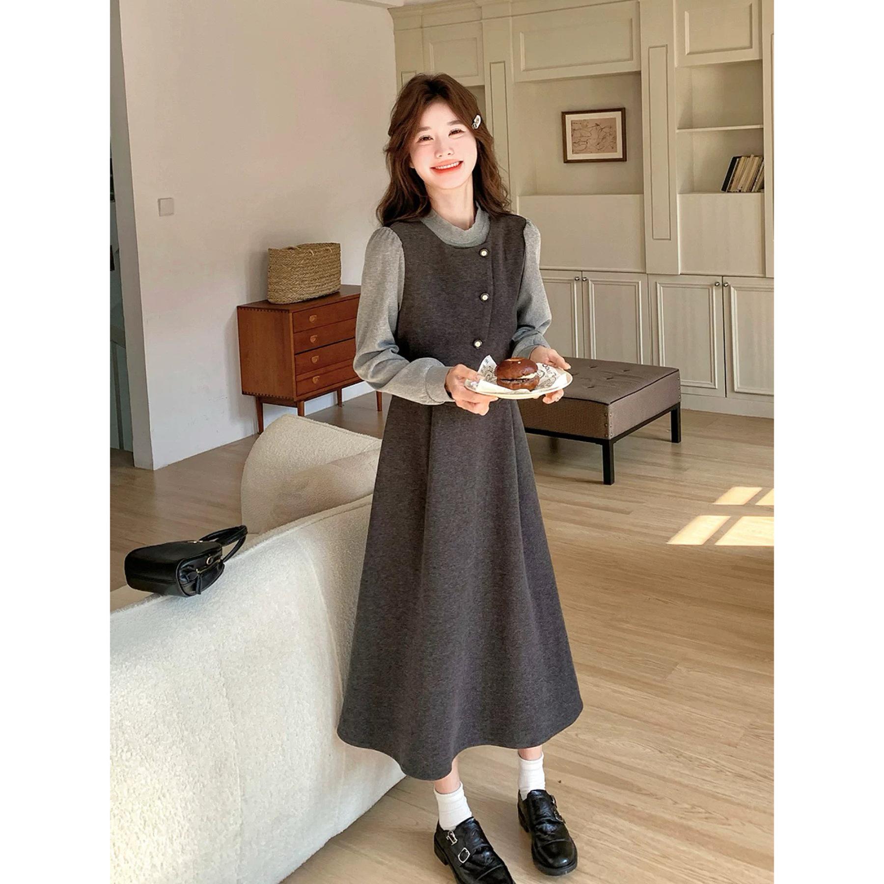 

Women s Elegant French Two-Piece Midi Dress - 2025 Spring/Autumn Chic Style 2XL серый