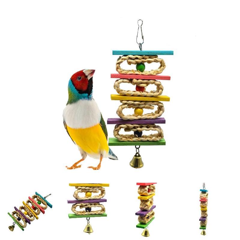 Corn Leaf Wooden Steel Hanging Toys Parrots Bird Squirrel Funny Chain Toy Bird Bites Climb Chew Toys