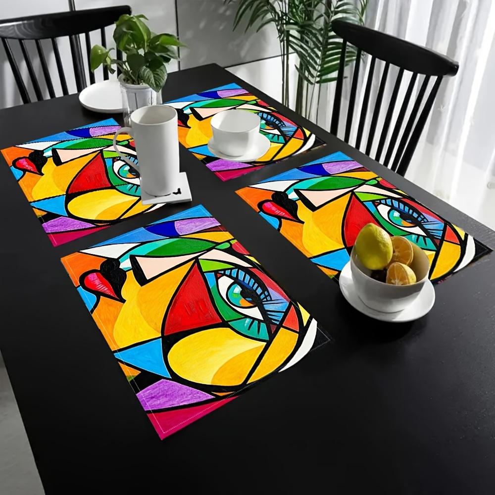 Abstraktes Gesicht im kubistischen Stil Picassos, 4er-Set Tischsets, Dekorationen für den Esstisch im Landhausstil 4PCS yellow
