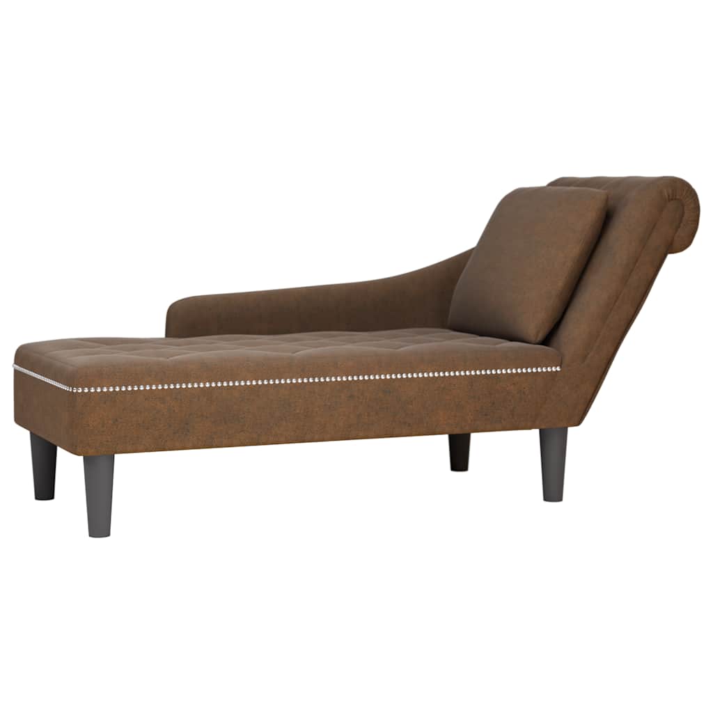 Chaise Longue with Cushion and Right Armrest Brown Faux Leather