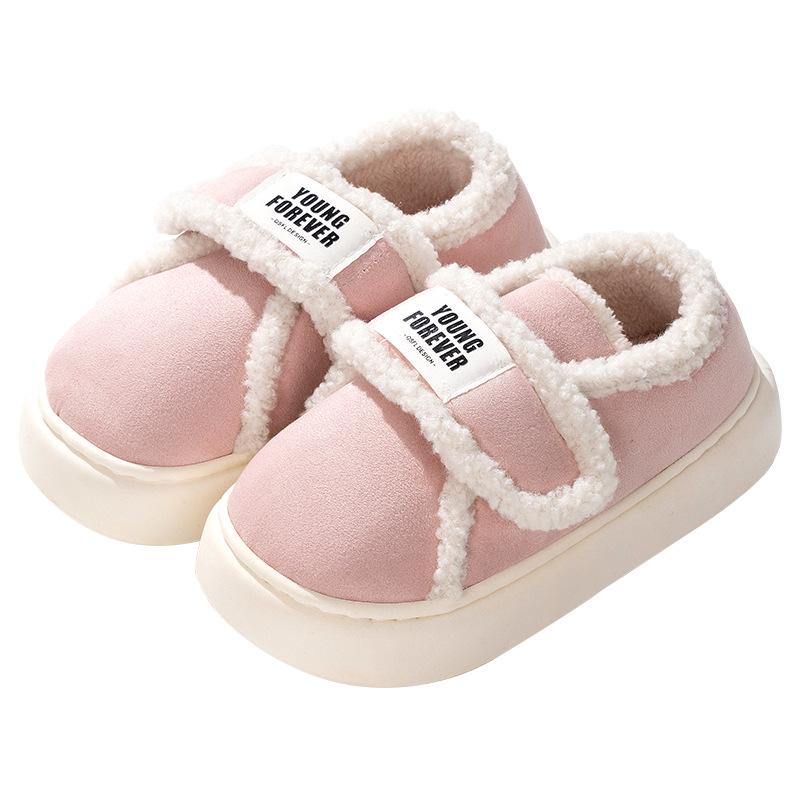 Women's Retro Velcro Cotton Slippers - Non-Slip, Warm Velvet, Full Heel for Autumn/Winter.