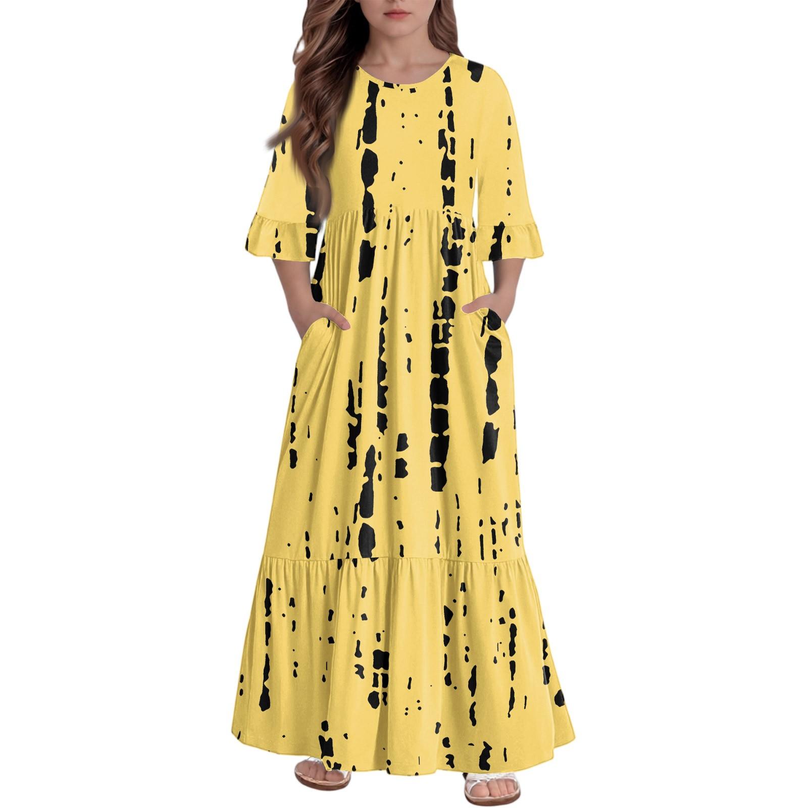 

Платье с многоярусными оборками для девочек - Макси с карманами, рукав 3/4 160 жёлтый