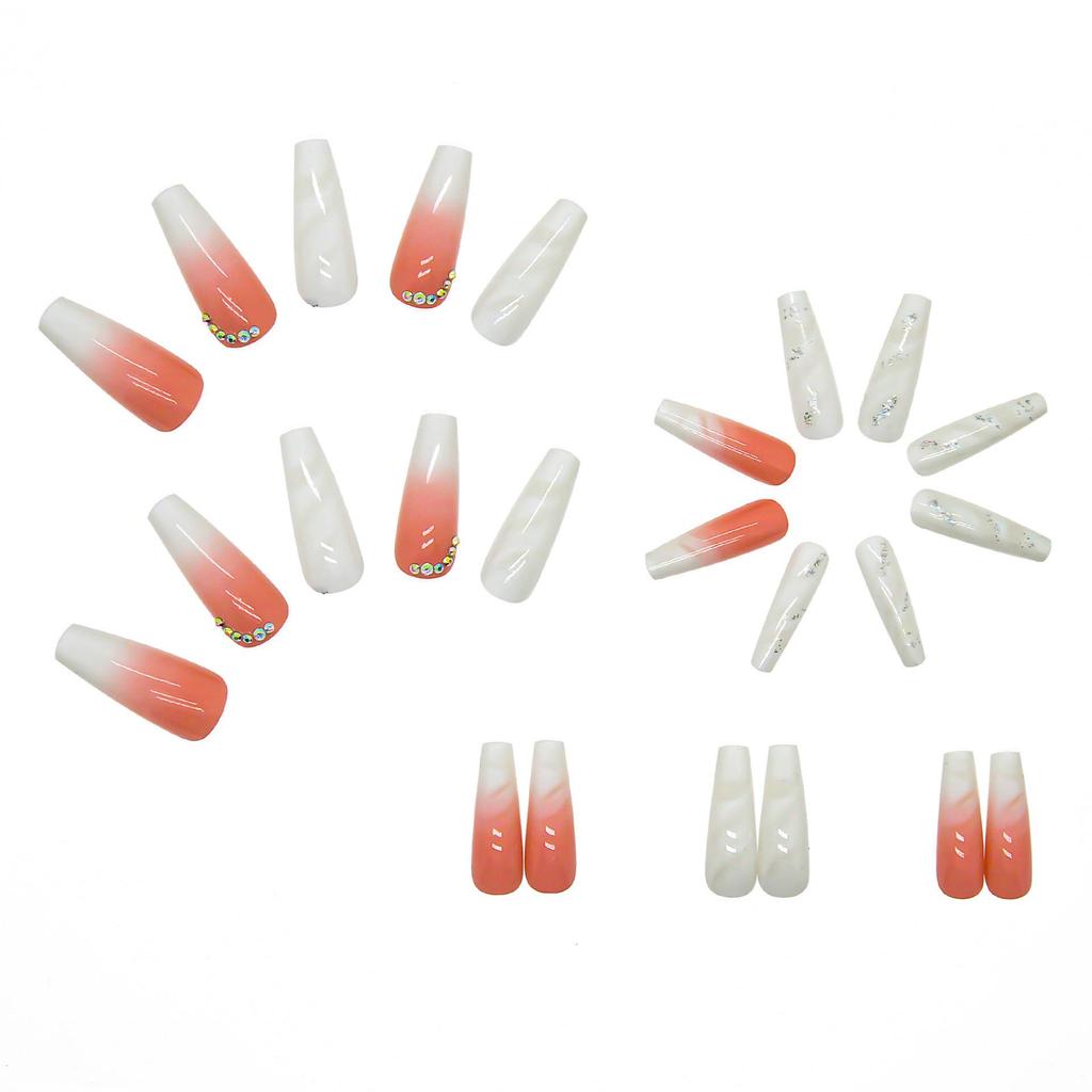 White Gradient Rhinestone Press-On Nails with Removable Stickers - No Filing Needed