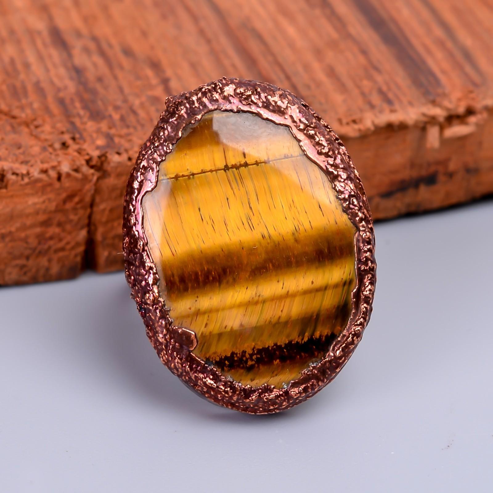 

Natural Tiger Eye New Eternity Electroformed Birthday Sisters Gift Ring Copper V-66