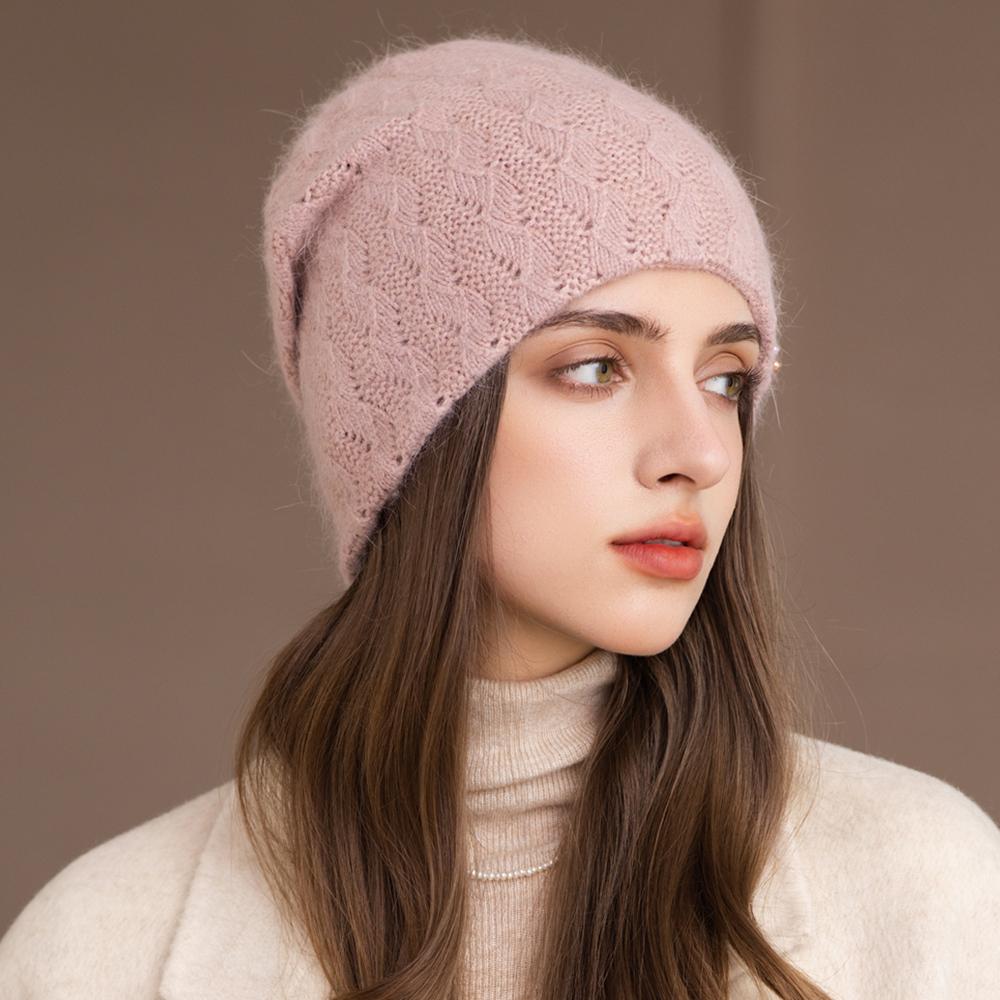 New Style Winter Women Hat Decorate Beanie Hat Rabbit Fur Blend Warm Winter Cap Y2K Female Casual Streetwear Knitted Hat