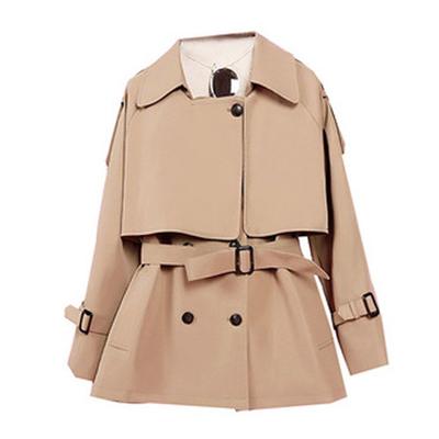 Casual Camel Waisted Mid-length Coat Autumn New Windbreaker Coat for Women