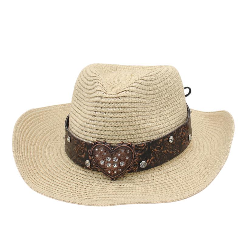 Simple Outdoor Hard Styling Straw Hat Peach Heart Top Denim Sunscreen Sunshade European And American Big Edge Warped Breathable Top Hat