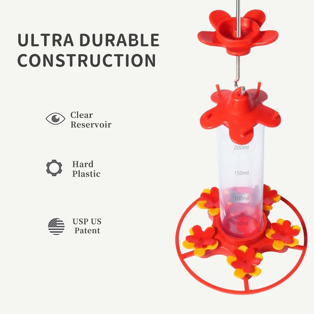 Zewnętrzny wiszący karmnik dla kolibrów z 5 otworami do karmienia, wykonany z tworzywa sztucznego, szczelny, odporny na pszczoły, do obserwacji ptaków