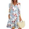 Women's Fashionable V-Neck Button Seven Part Cuff Pocket Floral Dress