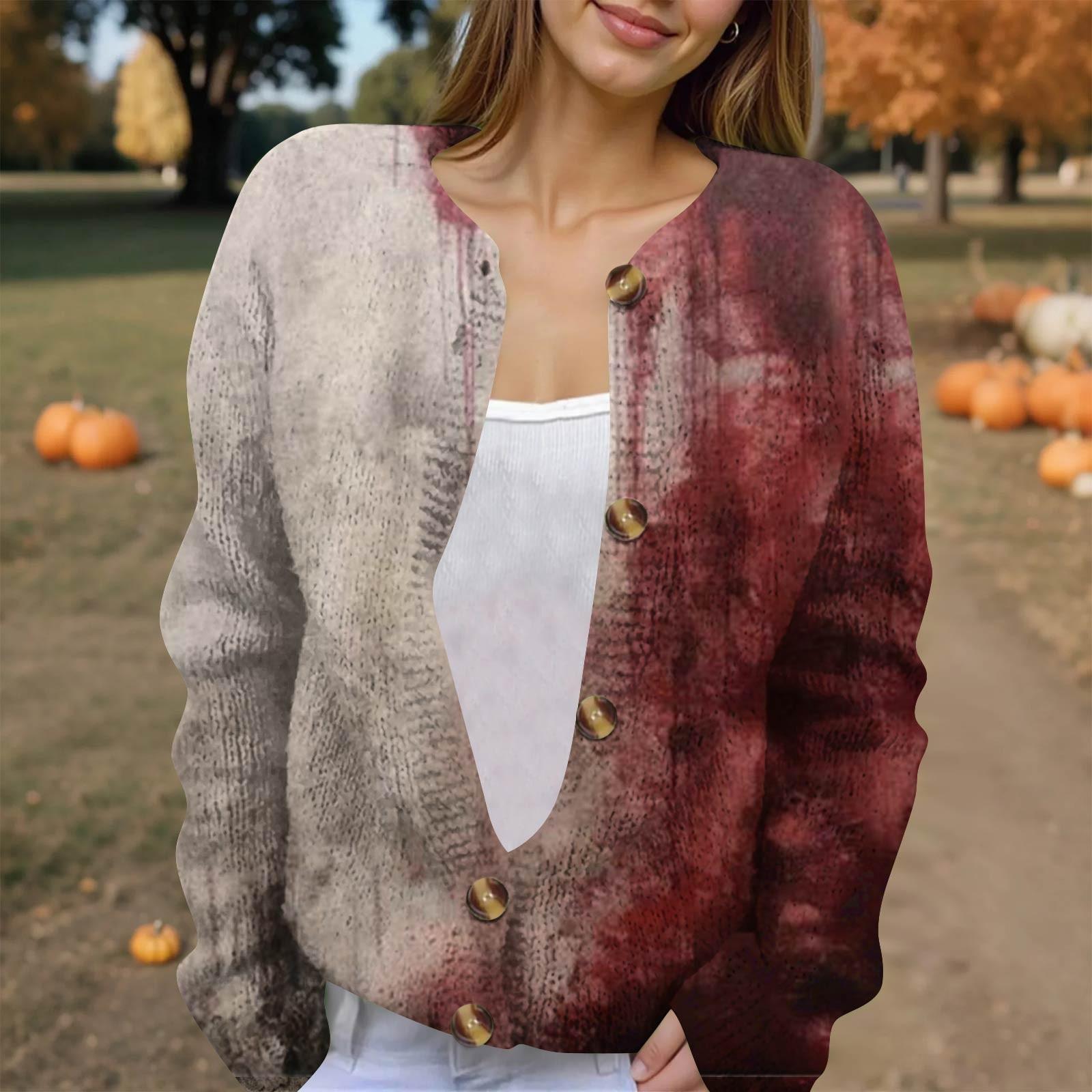 

Женская модная принтованная куртка с длинным рукавом и вязанным кардиганом на пуговицах XXXL красный