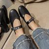Women Mary Jane Shoes Black Pu Leather Vintage Flats Woman Fashion Belt Buckle Round Toe Ballet Flat Shoes Zapatillas De Mujer