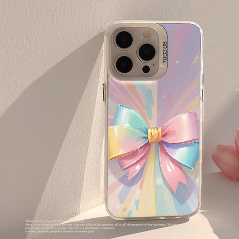 Colorful Bow Case Phone Case For IPhone 17 Air 16 16e 15 14 13 12 11 Pro Max 8 7 Plus Chiffon Texture Back Cover