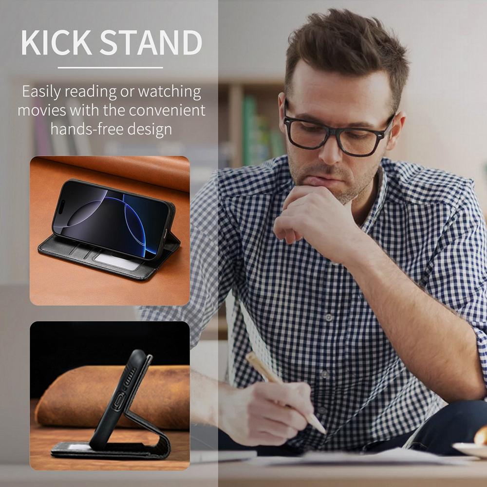 Ultra-Thin Strong Magnetic Wallet Phone Case with Card Slots, Photo Frame & Adjustable Viewing Stand - Anti-Slip Wrist Strap for iPhone / Samsung