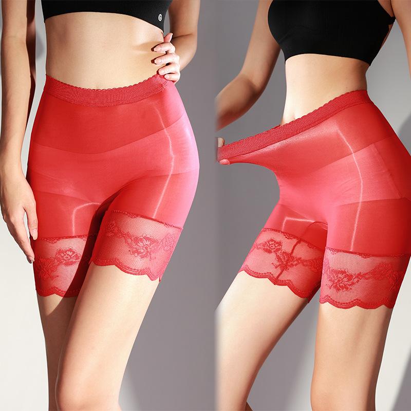 -pin seamless oily boxer underwear women's ultra-thin D silky safety pants large size horse oil seamless open underwear
