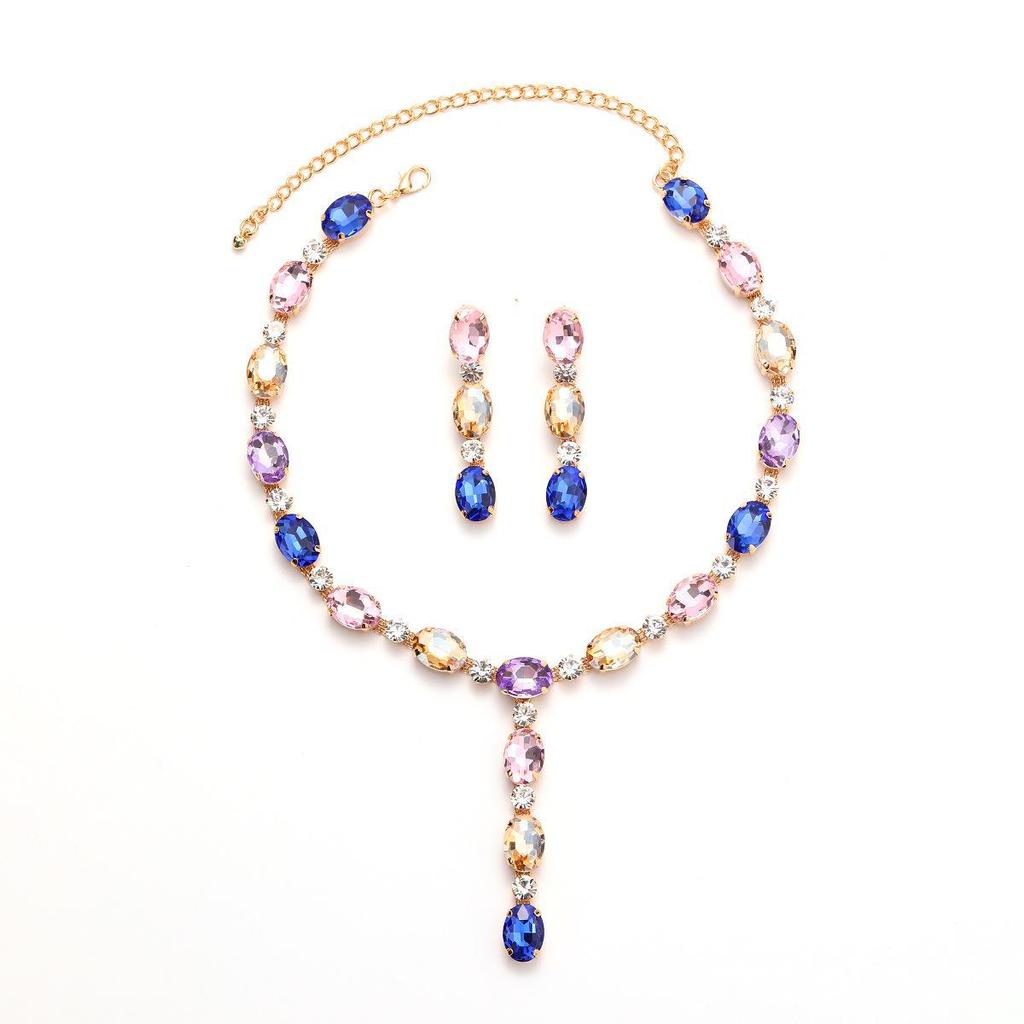 2024 Luxurious Rhinestone Diamond Bridal & Bridesmaid Earrings Necklace Set