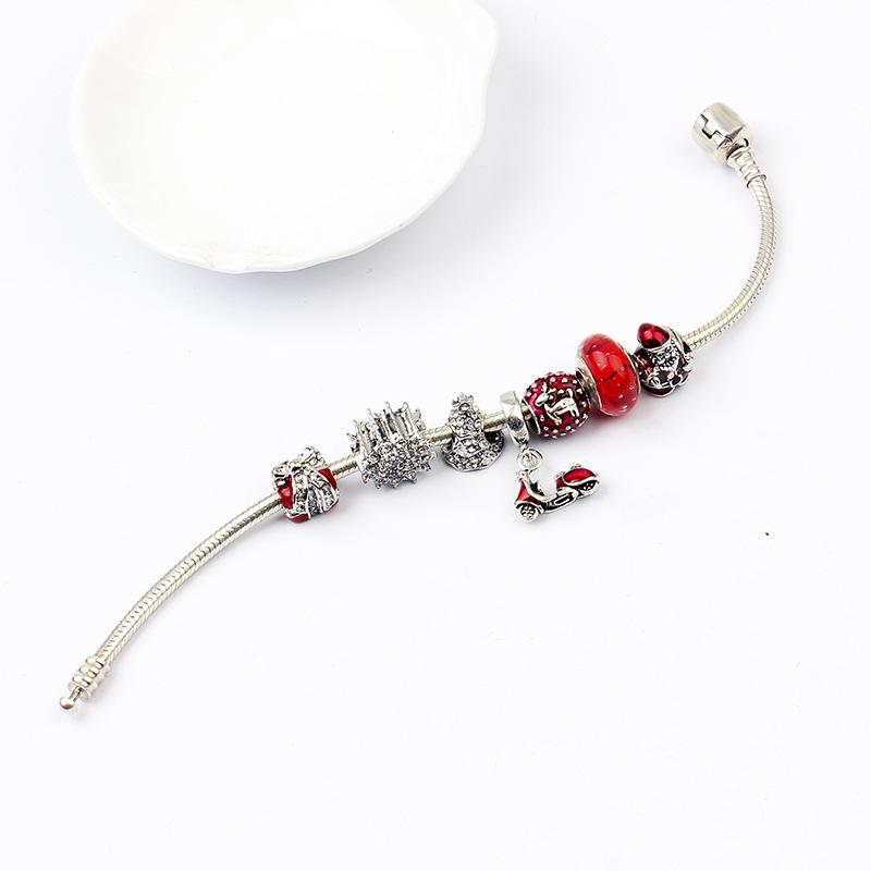 Bracelet Chaîne Os de Serpent DIY Européen-Américain avec Perles Lampwork - Rouge Moto Cadeau de Noël.