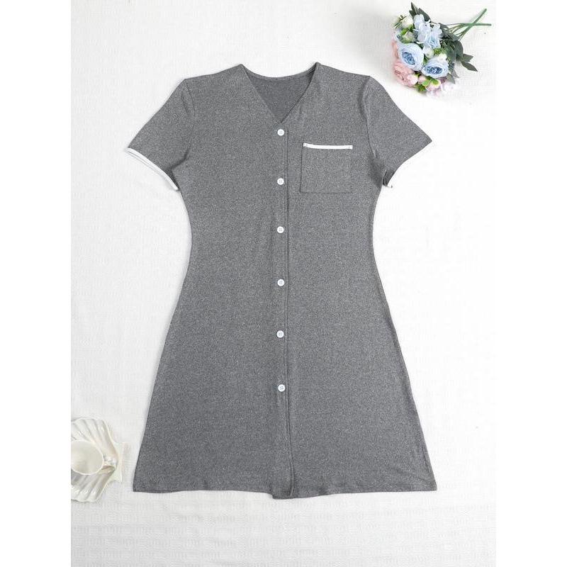 Women's Pure Color Short Sleeve Casual Nightgown