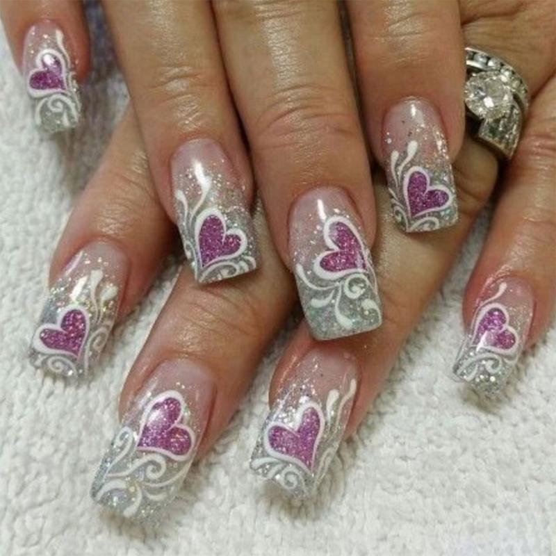 

Valentines Nail Stick on Nail for Women Full Cover False Nail Press On Nail French Designs Easy to Apply and Remove 1