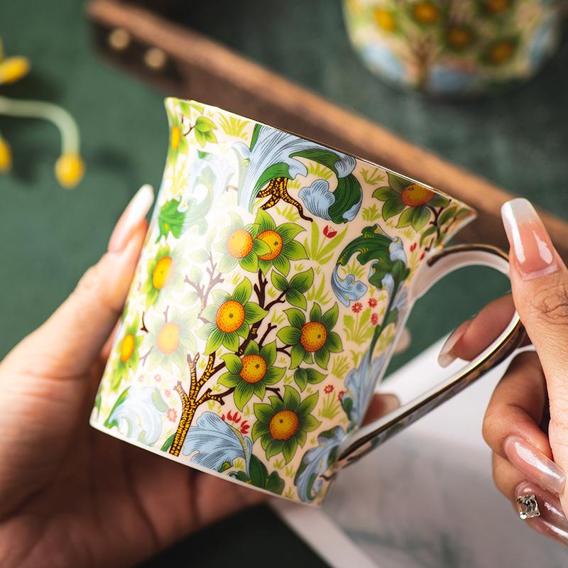 Ceramic Retro Floral Coffee Cup Breakfast Drinkware Teacup Creative Office Household Oat Milk Cup for Kitchen Accessories New