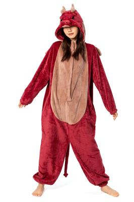 Piżama Kigurumi Smoka OLAOLA na Halloween Zwierzę Puszysty Smok Ciepła i Flanelowa Unisex Dorośli, Czerwona, Kostium, Kostium, Piżama, Odporna na Zimno