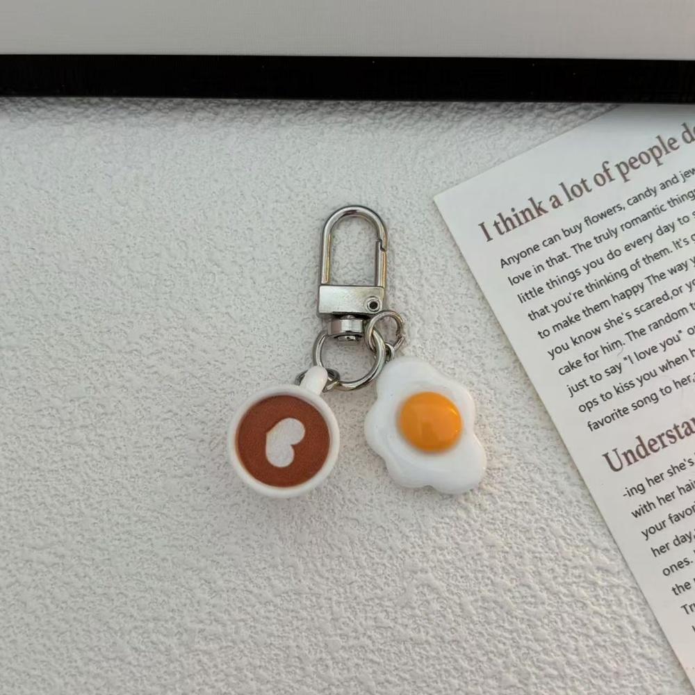 Creative Mini Coffee Cup Keychain Cartoon Food Cake Egg Tart Bread Keyring Backpack Pendant Car Accessories Children Toy Gift