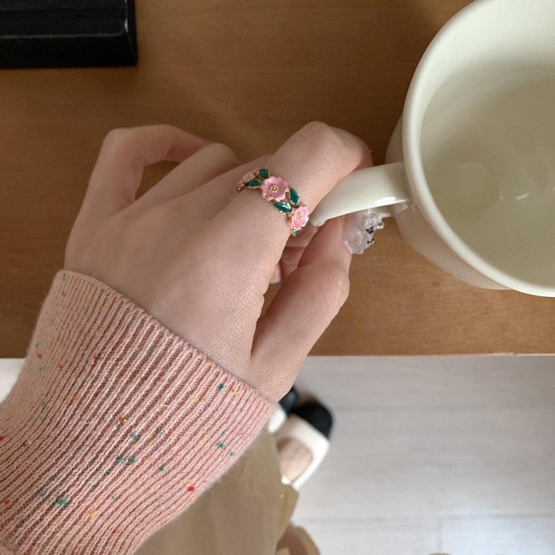 Enamel French Stunning Rose Adjustable Ring For Women Fashionable Copper Jewelry For Occasions All