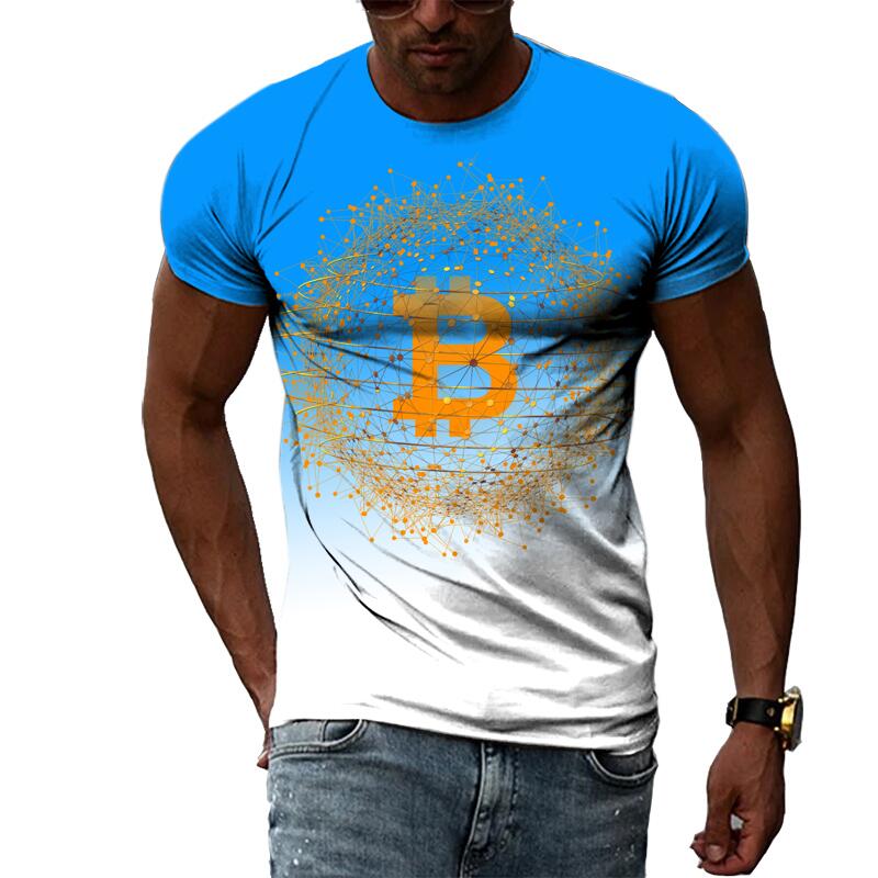 Summer Fashion Abstract Bitcoin 3D Print Tee Hip Hop Harajuku Personality Round Neck Short Sleeve Casual Men's T-shirts