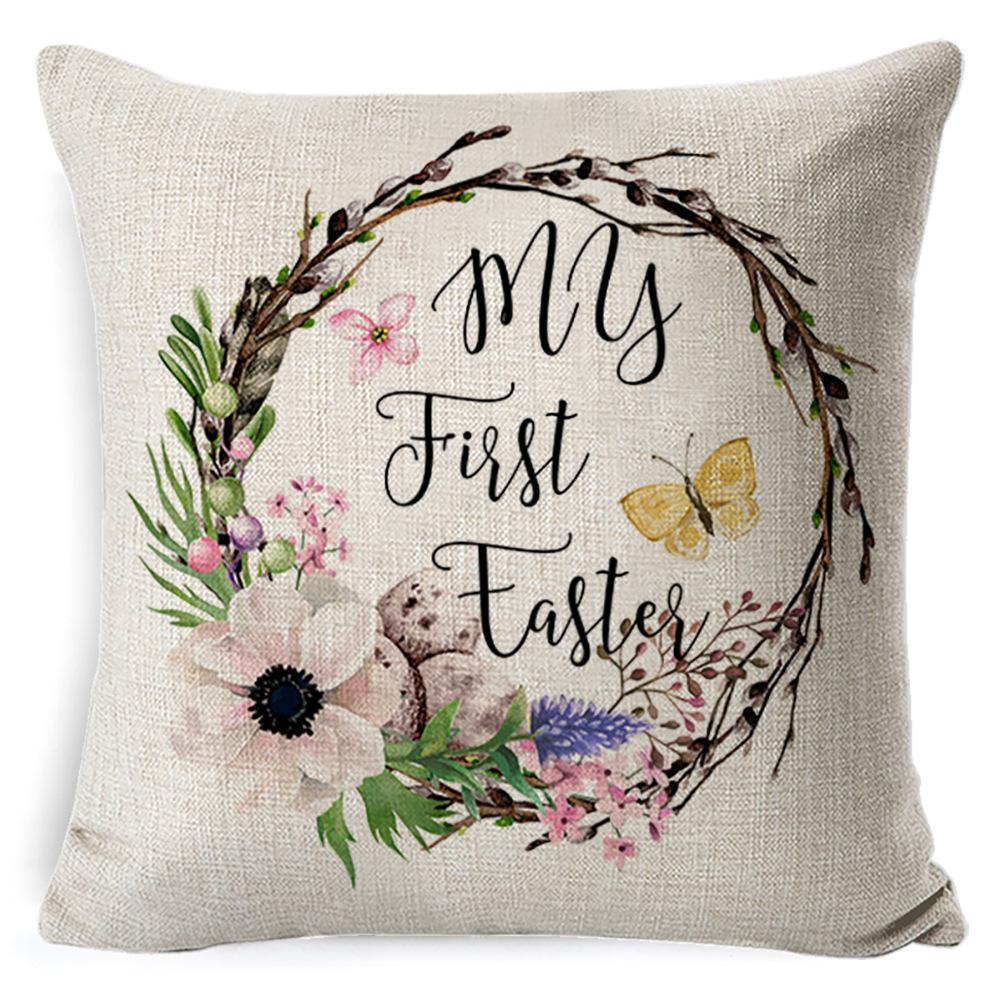 Cartoon Easter Pillow Cover Linen Watercolor Bunny Egg Home Sofa Cushion Cover