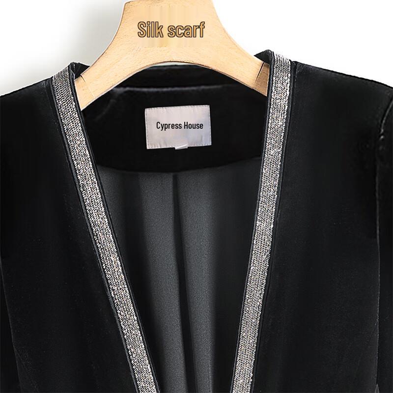Women's V-Neck Velvet Blazer with Chain Strap