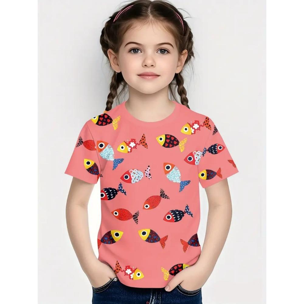 Children's Clothing Girls T-Shirt Short Sleeve Cute Cartoon Fish Crab Print Kids Clothes Casual O-Neck Boy T-Shirt Children Tops