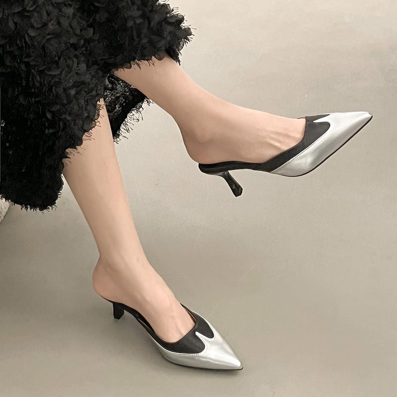 Fashion New Style Fashion Designer Transparent Baotou Roman Sandal Super High Heel Fashion Pointed Toe Light Mouth Color Block Flip Flop