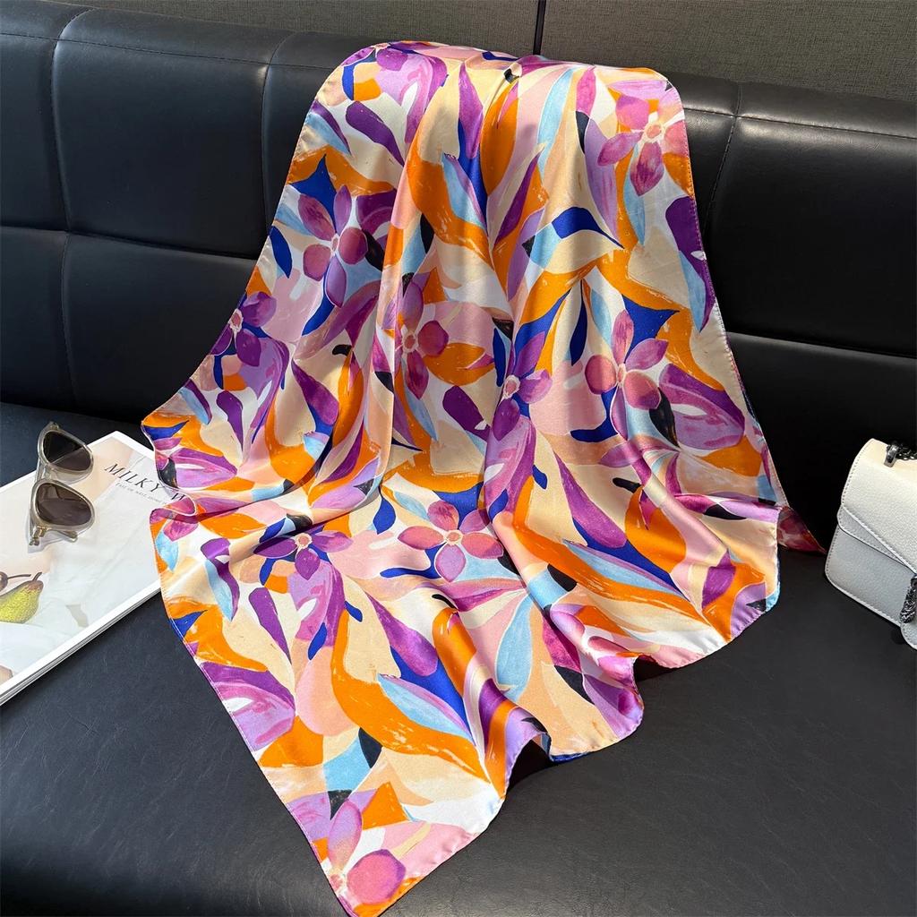 Fashion Luxury Brand 70cm Silk Feel Square Scarf Women Neck Tie Female Hair Bandana Headkerchief Shawl Wrap Hijab Echarpe