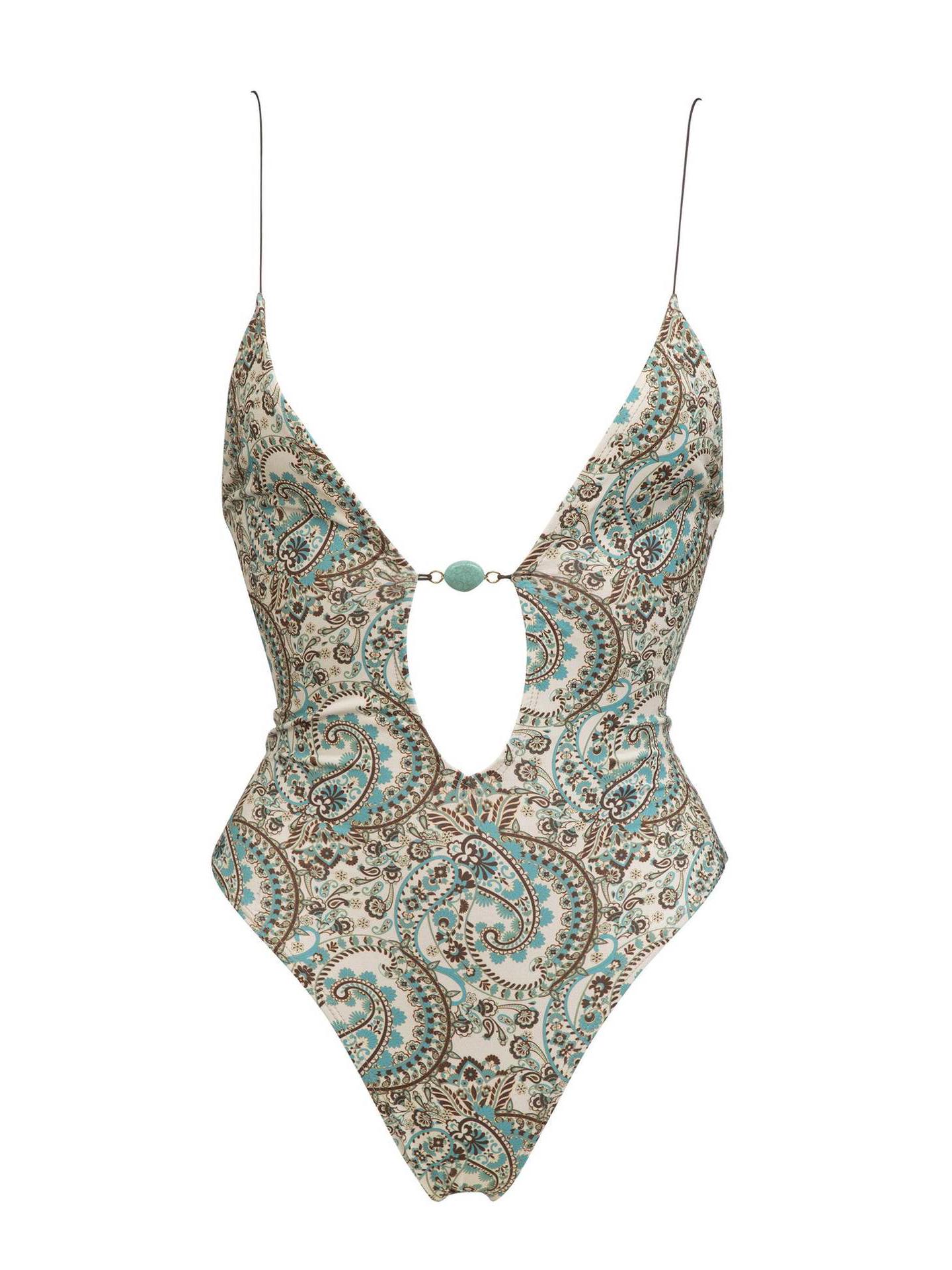 

2025 Европейский и американский сексуальный слитный купальник с глубоким V-образным вырезом: Женский летний купальник с принтом, на бретелях, с открытой спиной Large