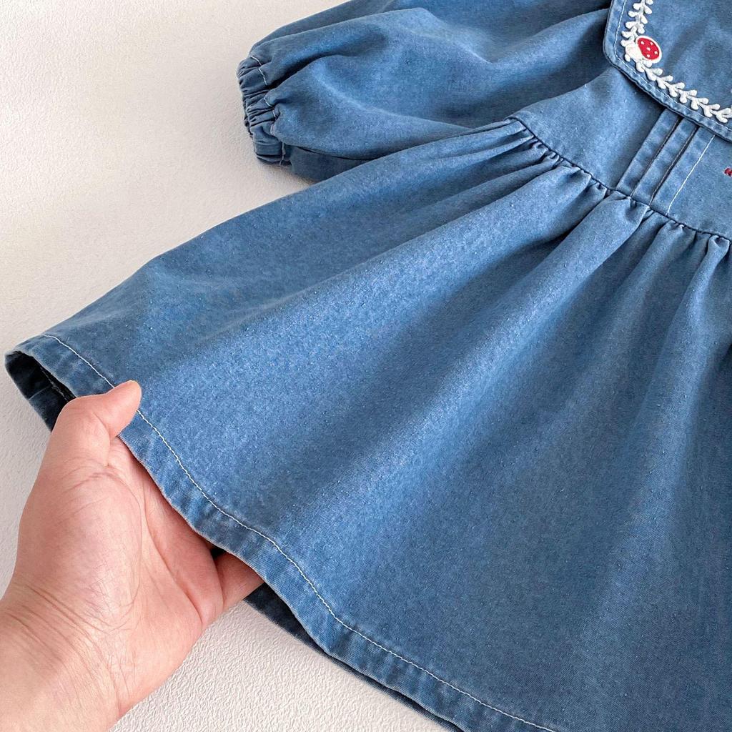 Girls' Stylish Spring 2026 Square Neck Denim Patch Dress