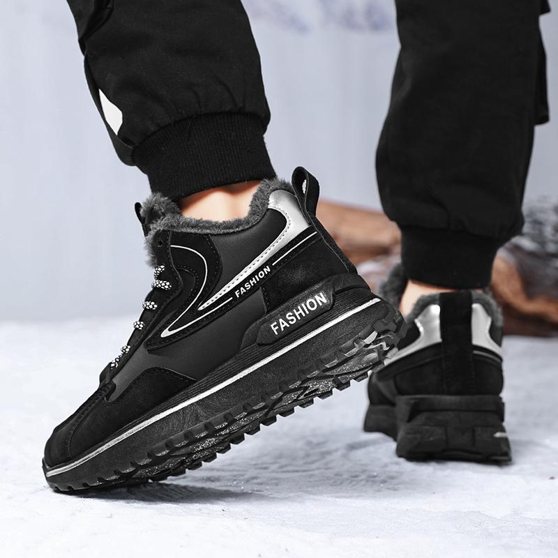 FashionMen's Shoes Lace Up Fashion Winter Anti Slip Snow Boots Outdoor Plush Hiking Shoes High Quality Boots Fur Casual Shoes For Men