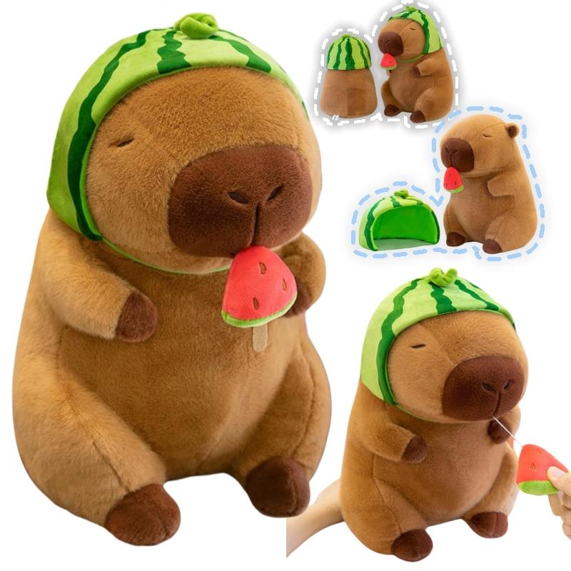 Cute Capybara Plush Toy Stuffed Animals Fruit Kapibala Watermelon Headgear Soft Pillow Doll Kids Toys Birthday Christmas Gift