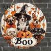 Autumn Maple Leaf Decor Wooden Halloween Door Sign, Cute Puppy Witch Hat Pumpkin Boo Front Gift for Dog Lovers Hanger, Fall Wall Porch Home Decoration