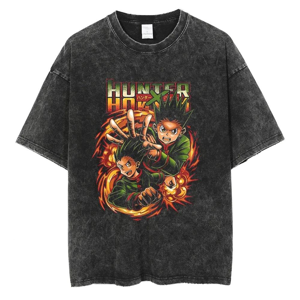 

HUNTER×HUNTER T Shirt Kurapika Manga Tshirt Men Women Hip Hop Washed Cotton T-shirt Clothing Summer Short Sleeve Tees Streetwear 4XL