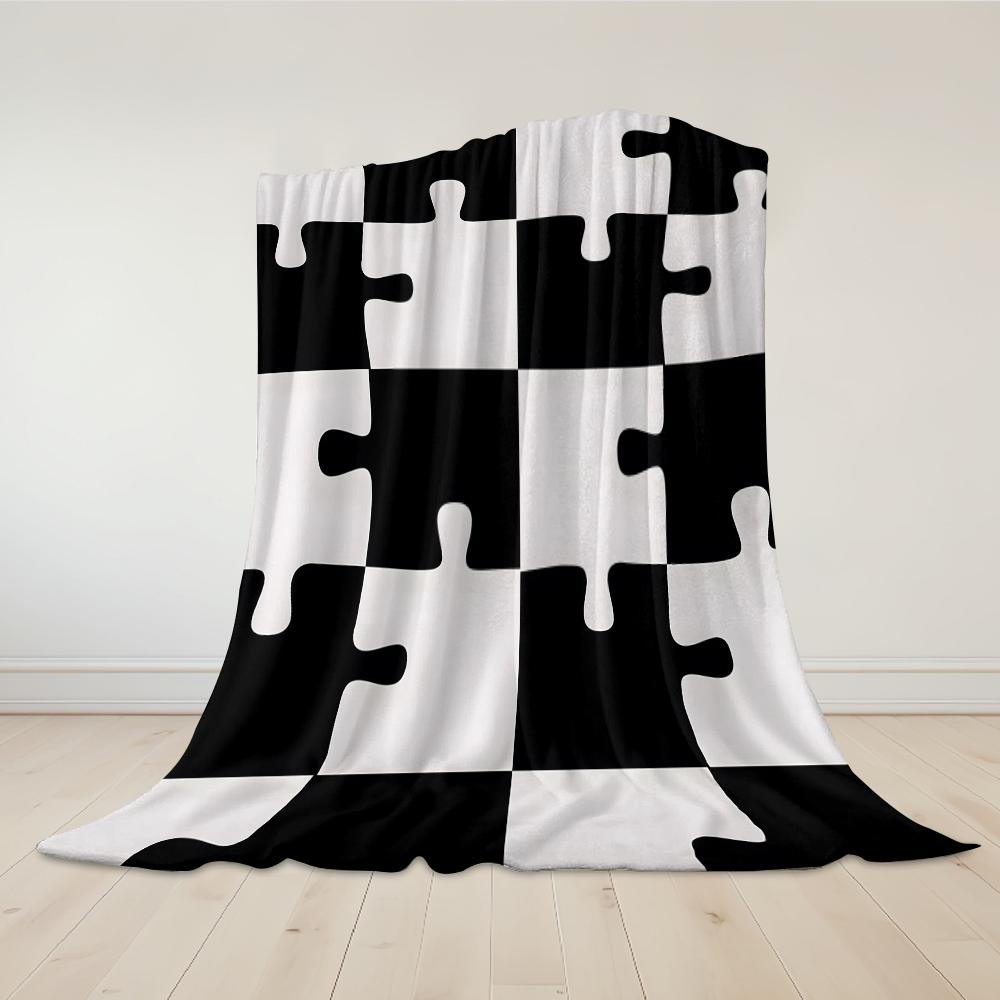 Puzzle Check Flannel Blanket Warm Soft Halloween Christmas Couch Warm Cozy Decorative Decor Gift for All Season