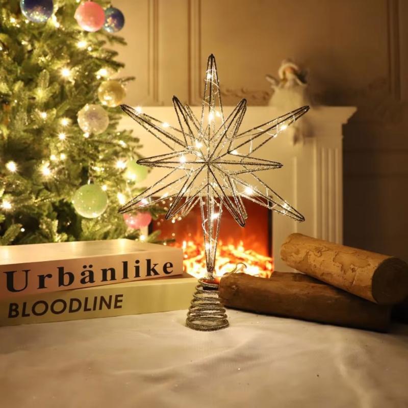 1Pcs Christmas Home Party Decoration Christmas Tree Toppers Star With Led String Lights Ornaments For Festival Party New Year