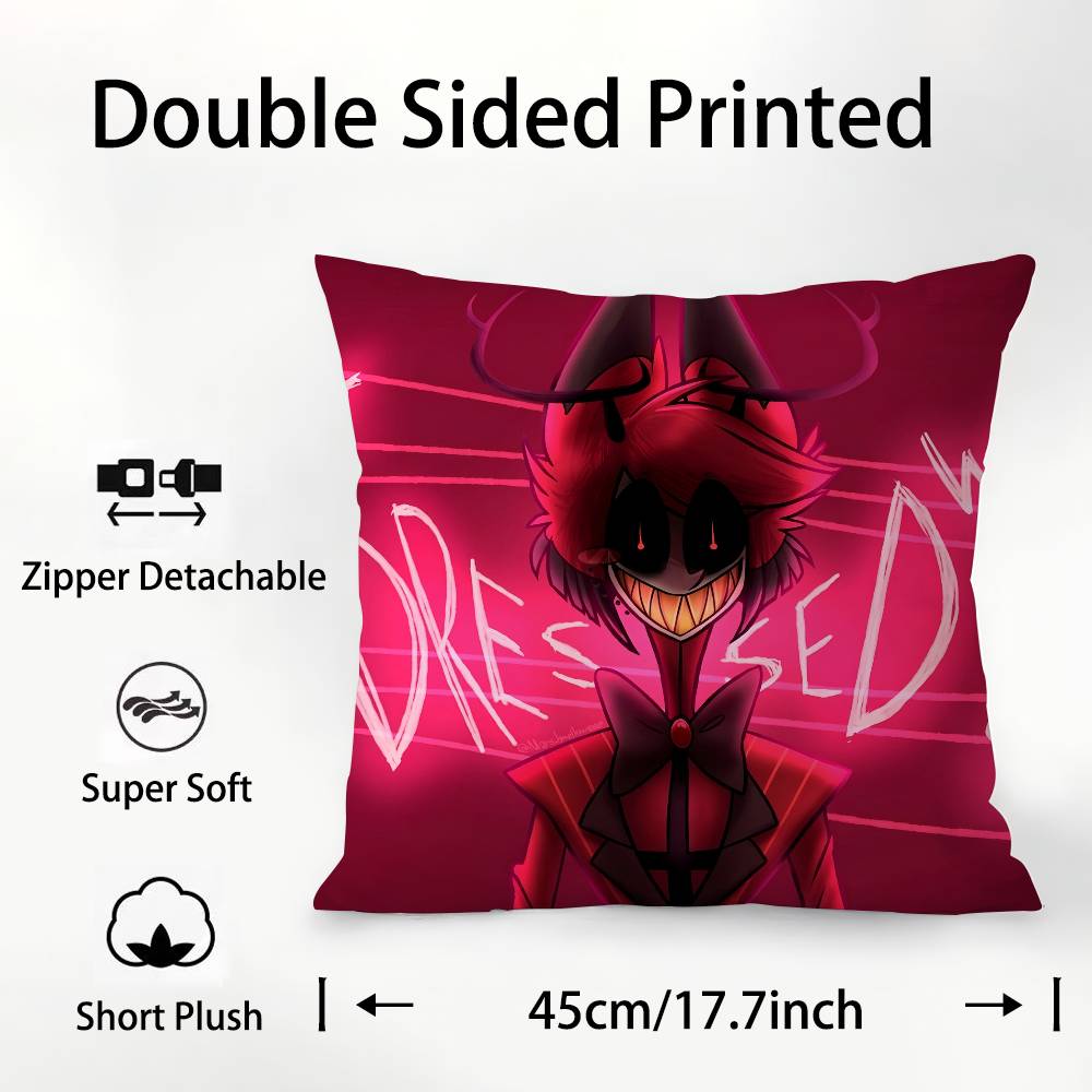 Anime H-Hazbin Hotel Alastor Pillow Case Square Double‑Sided Print Cushion Case For Sofa Home Bedchamber Decor Gift