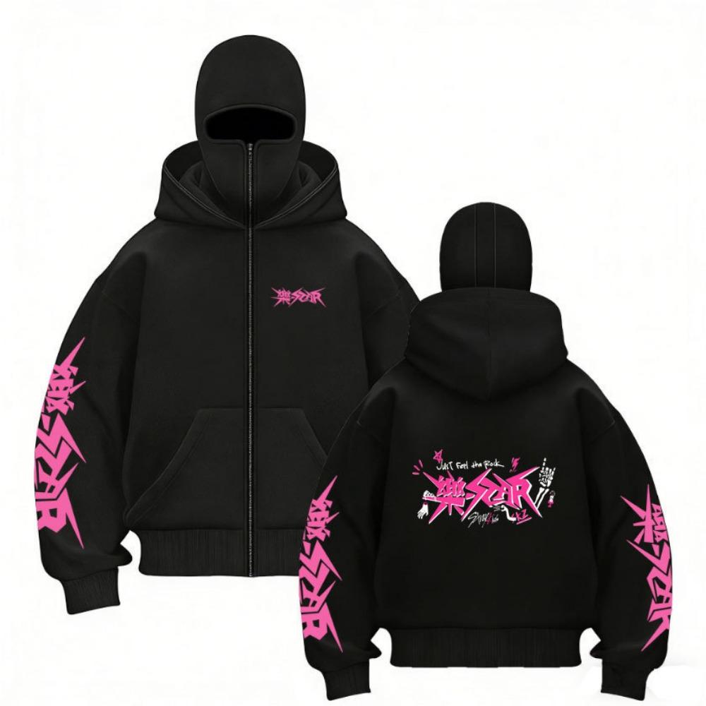 Stray Kids Europa Konzertbereich Harajuku Aufdruck Doppelhut Reißverschluss Pullover Unisex Mantel