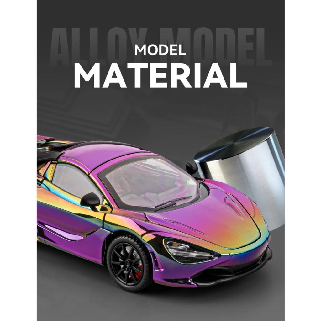 1/24 McLaren 720S Electroplate Version Alloy Track Racing Car Model Diecast Metal Sports Car Vehicle Model Sound and Light Kids Toy Gift