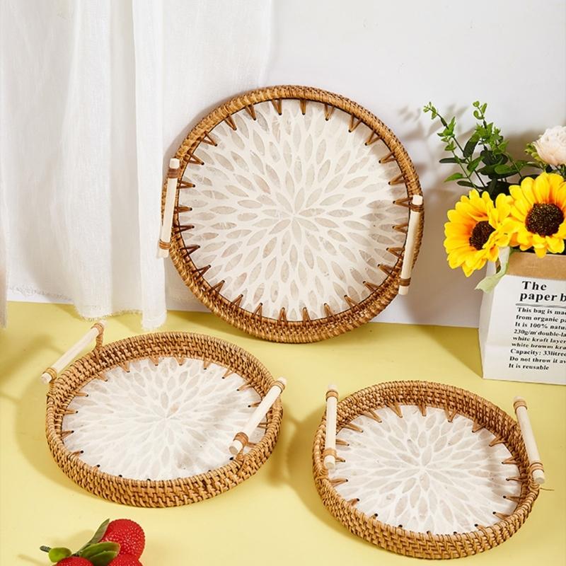 Natural Materials Handwoven Tray User Friendly Retro Design for Kitchens Storage Snacks Basket and Home Decors Durable