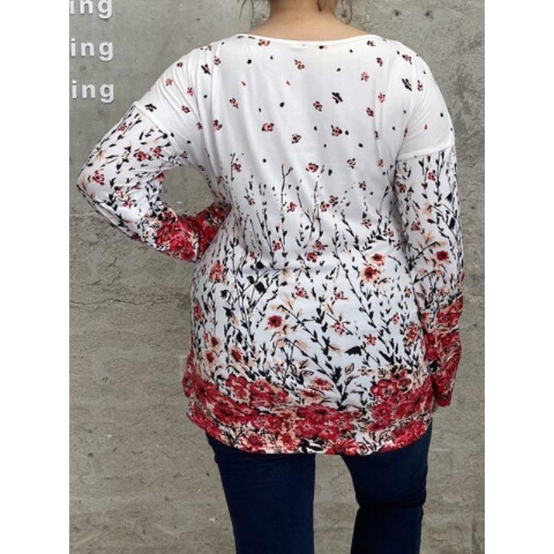 Plus Size Women S Long Sleeve Crew Neck Floral Print Spliced T Shirt